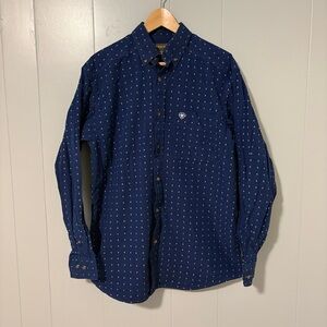 Ariat Navy Long Sleeve Button Down White Geometric Embroidery Size Medium